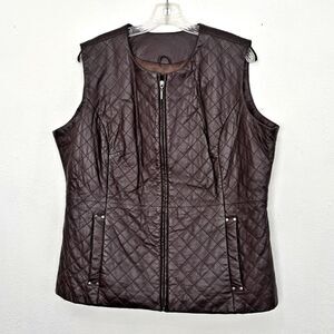 Terry Lewis Womens Quilted Leather Vest Size L Rockabilly Minimalist Preppy